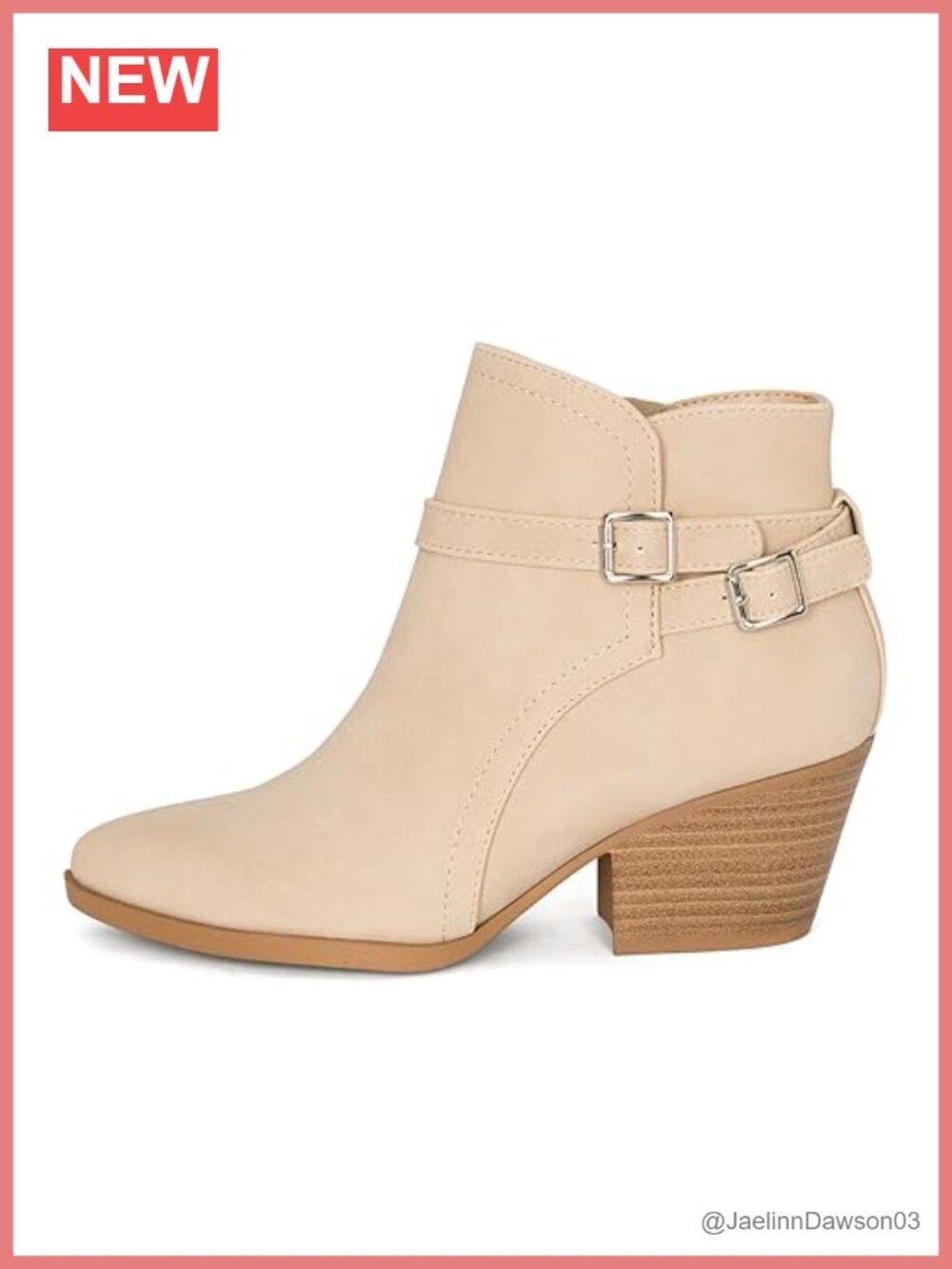 Women's Pointy Toe Western Stitch Ankle Boots, Double Buckle Side Zipper